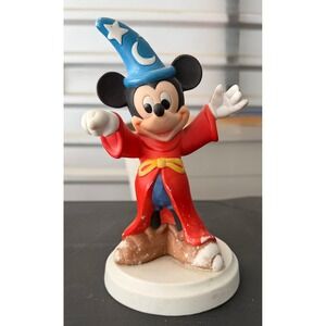 Vintage Disney Sorcerer Mickey Mouse Fantasia Figurine Red Robe Wizard Hat 8in